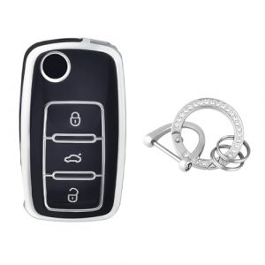 OFFCURVE Etui a Cle Voiture Coque Clé, Étui à Clés Couvre Clef Cache Clef avec Porte Clef pour VW Volkswagen Polo Golf 4/5/6 Multivan T5 Jetta Bora Passat Skoda Fabia Seat Ibiza (OFF CURVE EUR, neuf)