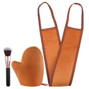 Lot de gants autobronzants 3 en 1 - Applicateur de dos - Gant de bronzage pour autobronzant - Pour l'application, les soins de la peau (avec gants, chiffon à récurer, brosse d'application, marron) (xinshuoxin, neuf)