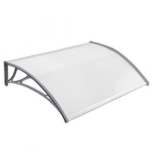 NAIZY 150 x 100cm Auvent pour Porte d'entrée Marquise Porte Exterieur de Toit Auvent en Arc de Hangar en Polycarbonateet Cadre en Aluminium pour Maison de Fenêtre de Balcon de Garage - Gris (Alrich UG, neuf)