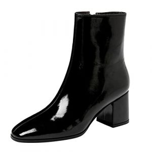 Woaikeyu Bottines Femme Talon Moyen Zipper Retro Courtes Bottes en Cuir Verni Mode Boots pour Femmes Fermeture &Eacute;clair T&ecirc;te Pointu Chaussons（Le Noir 40）&821 (Liyukeji, neuf)