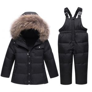 Veste de neige 2 pièces pour bébé garçon et fille, doudoune à capuche avec combinaison de ski, tenue chaude pour l'extérieur, Noir , 3-4 ans (DYGISOK, neuf)
