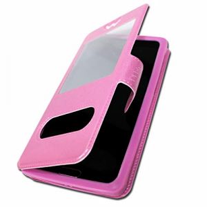 Etui Housse Folio pour Wiko Y81 Extra Slim X 2 Fen&ecirc;tres en &eacute;co Cuir de qualit&eacute; avec Fermeture magn&eacute;tique et surpiq&ucirc;res Apparentes Compatible pour Wiko Y81 - Rose (PHONE18 expedition tr&egrave;s rapide en SUIVI POSTAL, neuf)