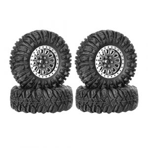 KINGCOO Beadlock Lot de 4 jantes de roue en alliage d'aluminium 1,33" - Pneus tout terrain - 70 mm - Avec 6 pans de 5 mm et 7 mm pour 1/12 1/14 1/18 1/24 RC Rock Crawler - Noir (KINGCOO-Direct, neuf)