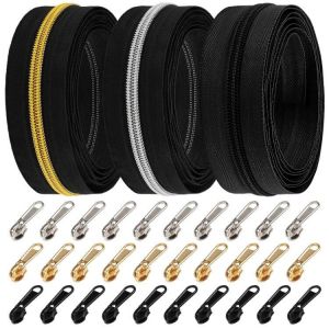 DOITEM Fermeture éclair Sans Fin au Mètre 15 m Beige 6mm Spirale + 30 Fermetures éclair non Verrouillables (Noir Or Argent) (MicButty, neuf)