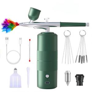 Kit Aerographe, 36PSI Pistolet à aérographe Rechargeable Portable sans Fil avec buse de 0,3 mm pour modélisme, gâteau, créations Artisanales, Tatouage, Maquillage, Peinture et Manicure (Green-A05) (FR-ZRX, neuf)