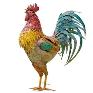 Statues et sculptures de jardin de coq en métal, décoration de cour de jardin, décoration artistique de cour de poulet, ornement d'animal debout pour décoration de cuisine de patio (a-Red, One Size) (wagte, neuf)