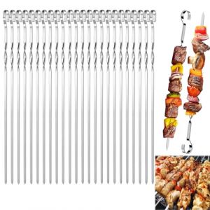 AOMAIGAD 24 Pièces Brochette inox, 30cm Brochettes de grillades, Brochettes RéUtilisables en Acier Inoxydable, Brochettes Pour Griller, Brochette Réutilisables pour Barbecue,Viande,légumes (SZlanglida, neuf)