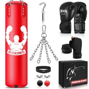 NZQXJXZ Sac de Frappe, Sac de Boxe Suspendu de 120cm, &Eacute;quipement d'Entra&icirc;nement de Boxe avec Sac de Frappe Non-Rempli, Balle R&eacute;flexe, Gants MMA, Bracelet, Set de Boxe pour Karat&eacute; Kickboxing Muay Thai (Sumcoolstore, neuf)