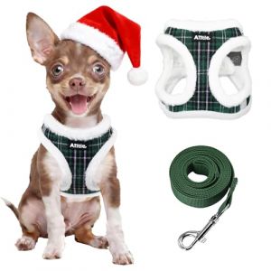 AIITLE No&euml;l Ensemble Harnais et Laisse r&eacute;fl&eacute;chissants en Peluche pour Chien - Motif &agrave; Carreaux, Chaud, Doux, Anti-Traction, r&eacute;glable avec int&eacute;rieur rembourr&eacute; pour Petits Chiens (Vert, XXS) (Aiitle, neuf)