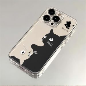Coque en Silicone Compatible avec iPhone 15 Plus 6,7 Pouces,Transparente Motif Mignon Cr&eacute;atif Coque Antichoc Etui Souple TPU Bumper Cam&eacute;ra Protection Housse pour iPhone 15 Plus,Chat noir et blanc (Rembcom, neuf)