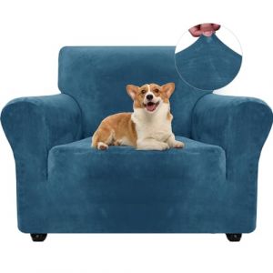 Ystyle Housse de Canapé en Velours, Housse Fauteuil 1 Place, Housse de Fauteuil Extensible, Universelle Sofa Cover avec Accoudoirs, Protection Canapé Chat Chiens Griffures, Bleu Paon (YSTYLE HOME, neuf)