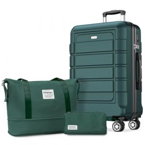 SHOWKOO Valise Grande Rigide L&eacute;g&egrave;re 77cm PC+ABS Extensible Durable Valise Soute Trolley Voyage avec Trousse de Toilette et Sacs de Voyage, Verte (USA Travels, neuf)