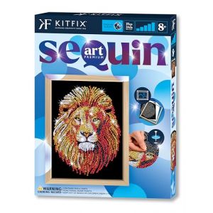 Kitfix - Sequin Art Lion avec cadre en bois - 27 x 36 cm - Sequin Art Blue Premium - Image &agrave; paillettes - Kit de cr&eacute;ation pour adolescents, adultes et enfants de plus de 8 ans - 1207 (Kitfix, neuf)