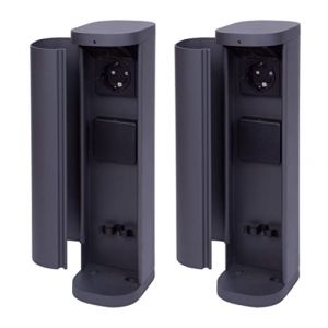 Novatool Lot de 2 tours de prise 2 prises rondes extérieures anthracite avec ouverture IP44 - Prise extérieure de jardin - Colonne de prise de courant de jardin (AMP GmbH, neuf)