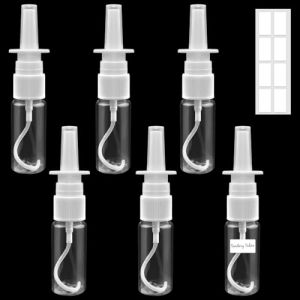 Furuising Lot de 6 Vaporisateurs Nasaux Vides, 20ml Réutilisable Spray Nasal Vides, Transparent Vaporisateur en Plastique avec Couverture pour le Sérum Physiologique les Huiles Essentielles (Furuising, neuf)