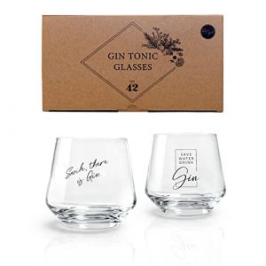 Verres gin tonic - Coffret cadeau de 2 avec &eacute;nonciations de gin | 400ml | Coffret cadeau avec recettes de cocktails | Pour gros gla&ccedil;ons | Cadeau de No&euml;l pour hommes et femmes (Elskamp & Metzinger GmbH, neuf)