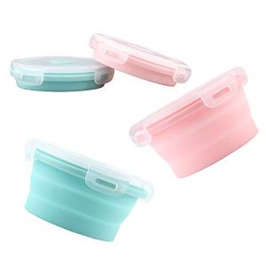 Luter 2pcs Bols Pliables pour Chien 350ml Silicone Gamelle Pliable pour Chien avec Couvercles Portable Extensible pour Animaux de Compagnie pour Marche Chenils Camping (12x12x3cm) (Rose Bleu) (iHision, neuf)