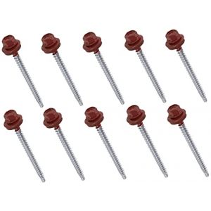 AERZETIX - C57201 - Lot de 10 Vis autoperceuse m&eacute;tal sur bois &Oslash;4.8x70 mm + rondelle d'&eacute;tanch&eacute;it&eacute; EPDM - peint en couleur rouge brun RAL 3011 - empreinte de la t&ecirc;te 8 mm hexagonale - en acier (Tuning, neuf)