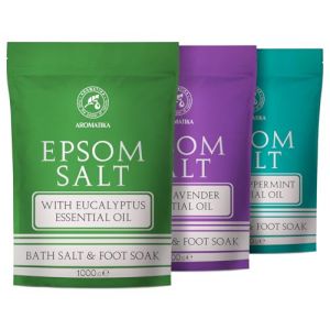 Sel de Bain Epsom Set 3х1000 g - Sel Epsom avec Huile Essentielle de Eucalyptus & de Menthe Poivrée & de Lavande - Sels d'Epsom Purs - Beauté - Soin du Corps - Soin de la Peau - Relaxant - Détente (AROMATIKA trust the power of nature, neuf)