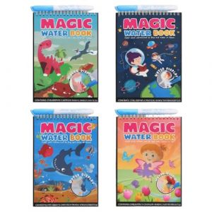 4 Pièces Livre de Coloriage a L’eau, Livre de Dessin Magique de l'eau, pour enfants,Livre Magique avec Stylo à L'eau, Réutilisable Magic Water Book pour enfants, garçons, filles, pour tout-petits (SVF TUNDER PRICE, neuf)