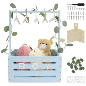 Panier de bébé, en bois, avec poignée, armoire de fête prénatale, pratique, pour fête prénatale, avec 10 cintres de poupée et 24 lettres, 40 x 30 x 55 cm, boîte de rangement pour bébé, garçons, (RODIWCX, neuf)