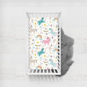 Odot Drap Housse Lit Bebe avec Motif Licorne Rose, Housses en Microfibre, Extensible Doux Respirant Prot&egrave;ge Matelas Filles Compatible pour Berceau, Couffin et Nacelle (Couleur B,65x95cm) (Odot, neuf)