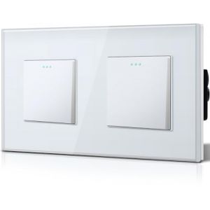 BSEED Double Interrupteur va et vient, Interrupteur à Bascule, Verre Interrupteur Encastrable Bascule,10A 250V Plaque De Cristal Trempé, 157 x 86 mm, 1 Gang 2 Voie Blanc (Bseed-EU, neuf)