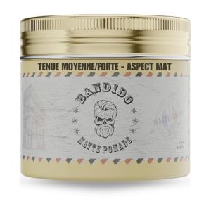 Bandido Matte Finish Pomade 125 ml – Cire Cheveux Homme Effet Mat – Cire Coiffante pour Hommes Water-Based – Tenue Moyenne & Contrôle Flexible – Pommade Cheveux Facile à Laver – Parfum Bois (LuminaCode eood, neuf)
