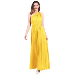 Odizli Robe de soirée pour femme, longue, sexy, festive, dos nu, portefeuille, à bandes multidirectionnelles, robe de demoiselle d'honneur, de fête, de bal, jaune, M (Odizli store, neuf)