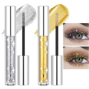 Prreal Lot de 2 mascaras à paillettes - Longue tenue - Mascara coloré imperméable - Maquillage pour les yeux - Argent doré (Prreal, neuf)