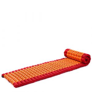 Leewadee Matelas De Sol Pliable, Futon Japonais Enroulable, Lit D'Appoint, Chauffeuse, Tapis De Yoga Ou Méditation en Kapok, 190 x 50 cm, Orange Rouge (Leewadee, neuf)
