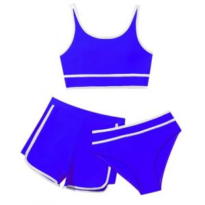 Ensemble de Bikini 3 Pieces Maillot De Bain Enfant Fille 8-14 Ans Shorts + Tanga + Haut Corset Maillot De Bain Fille Pas Cher Plage Natation Piscine Sport Vacances (Y-Noir, 13-14 Ans) (SoLu DAY8, neuf)