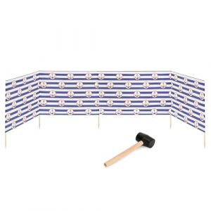 Garronda Paravent Plage Coupe-Vent Camping Brise-Vent avec Marteau en Caoutchouc GAEX001 (Rayures/Ancres-2, 5 m) (Hisert, neuf)
