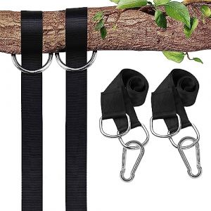 Taeku Sangles de Suspension pour Hamac et Balan&ccedil;oire &ndash; 1 Paire de Sangles Renforc&eacute;es avec Mousquetons et Anneaux en D, Accessoire Ext&eacute;rieur pour Arbres, Camping, Fitness et Jardin (100 cm) (Taeku SE, neuf)