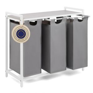 Blumtal panier a linge 3 compartiments - meuble de salle de bain avec effet béton - panier a linge 3 compartiment - étagère en métal - bac deux sections avec cadre métallique sur pieds - teinte grise (Everbrent, neuf)
