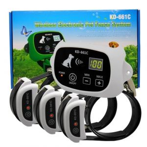 Système de clôture de Chien à Distance sans Fil étanche 1/2/3 Animaux de Compagnie 0-100 Niveau Dispositif de clôture électronique Collier de Dressage de Chien Choc électrique(Blanc pour 3 Chiens) (LaKeFeng, neuf)
