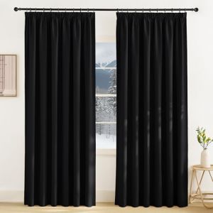 KGORGE Rideau Occultant Thermiques - Panneaux Int&eacute;rieurs Anti UV, Lot de 2 Rideaux Opaque Grande Largeur Decoration pour Maison Chambre, Galon Fronceur, Largeur 200 x Hauter 245cm, Noir (KGORGEHOME, neuf)