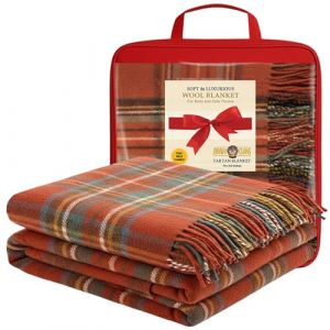 Couvertures confortables en 100% pure laine, motif tartan, pour lits et canap&eacute;s - grande taille 74 x 62 pouces - Tapis &agrave; carreaux &eacute;cossais - Bords frang&eacute;s, doux - (Tartan ancien Royal Stewart) (Glasgow Kilt Company, neuf)