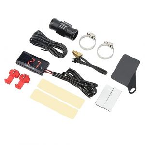 Thermom&egrave;tre &agrave; Eau de Moto, Jauge Num&eacute;rique Mince du Capteur M10 Filetage Moto Indicateurs de Jauge de Temp&eacute;rature 12V avec Adaptateur de 22 Mm pour la Plupart des Motos Vert (rouge) (Terisassa, neuf)