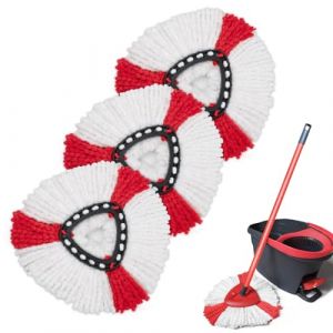 GFRED Lot de 3 Balai Serpillère Microfibre Remplacement Compatible avec Vileda Turbo 3 en 1 EasyWring and Clean Recharge Têtes de Balai Serpillère Convient à Tous Les Types de Sols（Rouge & Blanc） (G-fred, neuf)