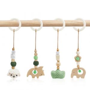 BINYI 4 Pièces Arche Portique Deveil Eveil Bebe Bois Arche de Jeux Bébé Jouet a Suspendre Bebe Jeux Poussette Arches de Jeu pour Jouet Nouveau Né en Bois pour Siège de Bébé Landau (Vert) (BINYI, neuf)