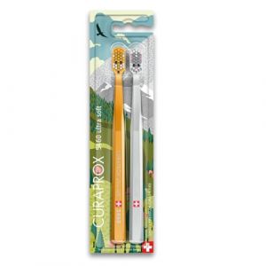 Brosse À Dents Manuelle Curaprox – Édition Fox & Bunny 2024 | Poils Ultra-doux Pour Dents Et Gencives Sensibles | Lot De 2 | Orange-Blanc (Curaprox Switzerland, neuf)