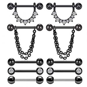 incaton 14G Piercing Téton Mamelon en Acier Chirurgical Anneaux de Langue Téton Mamelon Bijoux de Piercing Femme Homme (5 Paires - Noir) (Ace Body Jewelry, neuf)