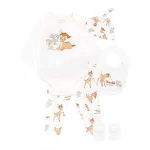 Disney Body Bambi avec bonnet et bavette pour bébé fille Ensemble de 5 pièces pour bébés 12-18 mois Blanc (Character FR, neuf)