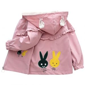 Amur Leopard Veste Enfant Fille Manteau Coupe-vent Blouson à Capuche Trench-coat Bébé Respirant pour Printemps Automne, Rose, 90/1-2 Ans (GMIAO-EU, neuf)