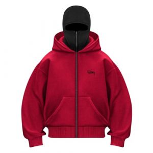 Minetom Sweat À Capuche Homme Sweat Zippé Veste Chaude Hoodie Cagoule Moto Masque Anti-Vent Sweat pour Sports De Plein Automne Hiver B Rouge XS (B.W.S KIT, neuf)