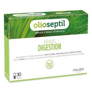 OLIOSEPTIL - G&eacute;lules Digestion - Favorise le Confort Digestif & Am&eacute;liore le Transit - R&eacute;duit les Ballonnements - Complexe d'Huiles Essentielles 100% Pures et Naturelles - Sans Gluten - 30 G&eacute;lules (Parabio Sant&eacute;, neuf)