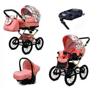 BabyLux® Enfant Poussette Combinée Set 4 en 1 - Margaret Gold - incl. Nacelle, Canne, Siège de voiture, ISOFIX Base - Siège Auto - Landau Bébé - avec Sac à langer, Habillage pluie etc. (BabyLux-shop, neuf)