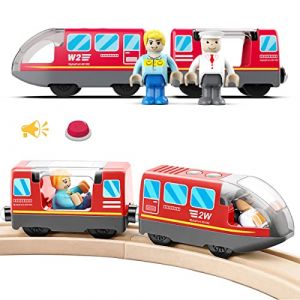 LiRiQi Train de locomotives à Piles, Ensemble de Jouets Magnétique de Train électrique pour Voie Ferrée en Bois Compatible avec Thomas, Brio, Jouet pour Tout-Petits Enfants garçon, Rouge (LimitLes, neuf)