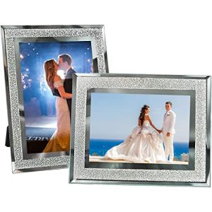 Cadre Photo 10x15cm en Verre, Cadres Photo Moderne Argent Pour Photos de Bébé, Photos de Famille et Photos de Mariage, Cadeau（2PCS) (PigPigFly, neuf)